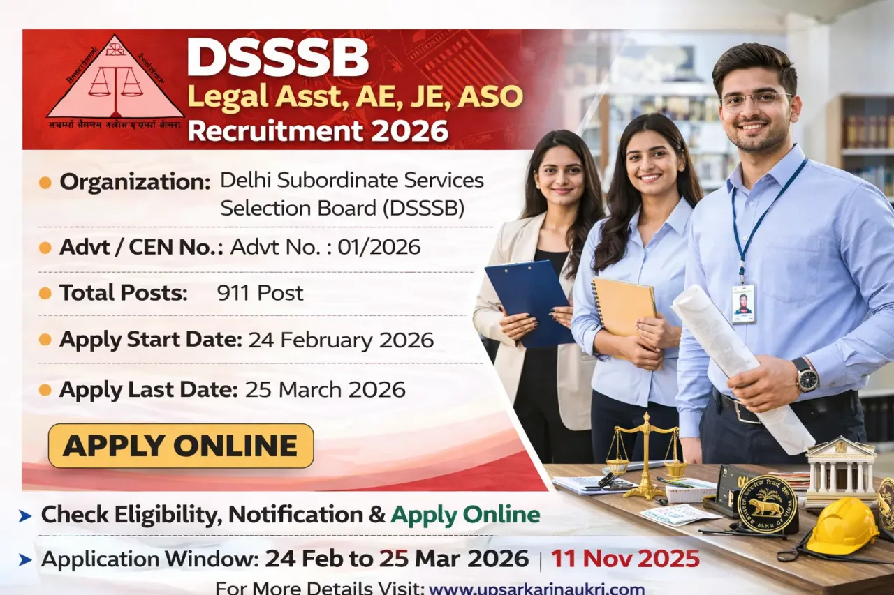 DSSSB Legal Asst, AE, JE, ASO Recruitment 2026