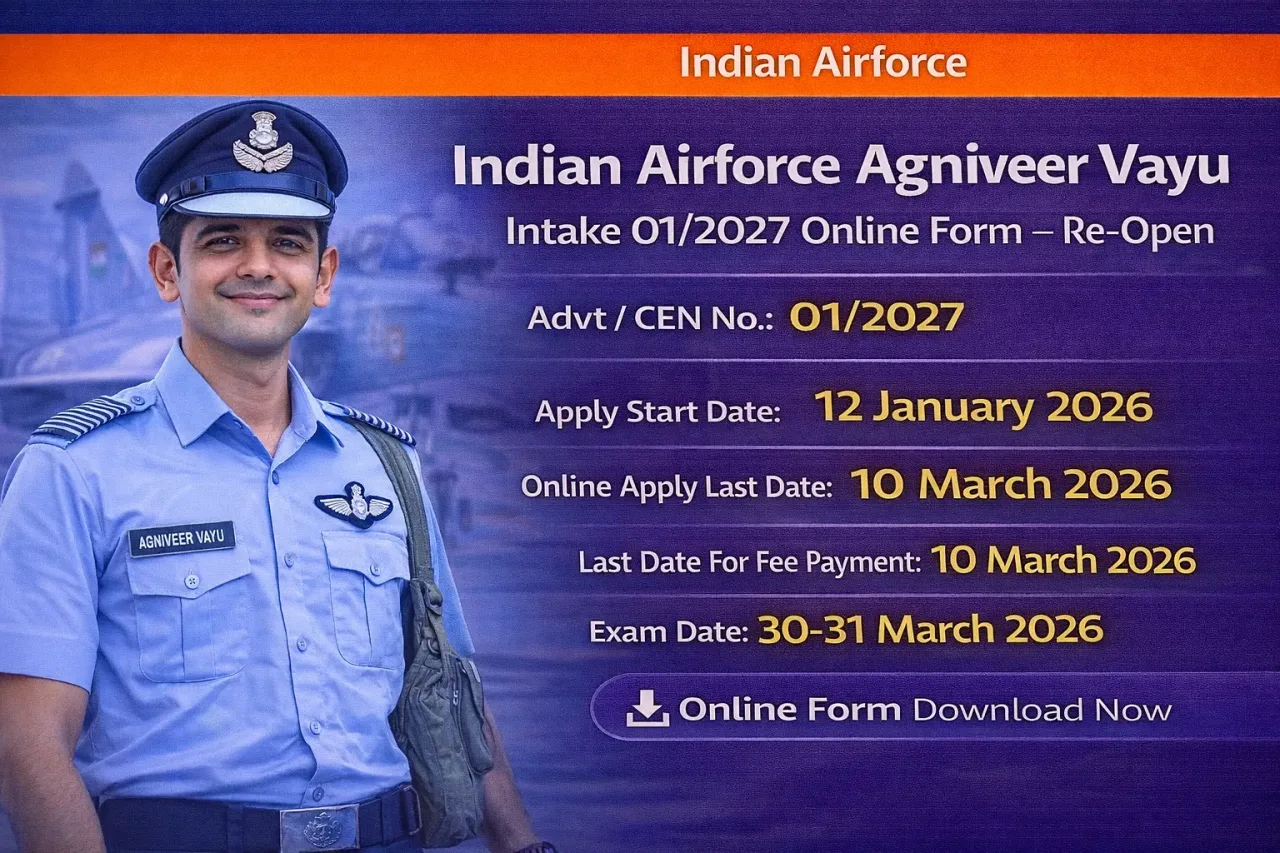 Indian Airforce Agniveer Vayu Intake 01/2027 Exam City Details