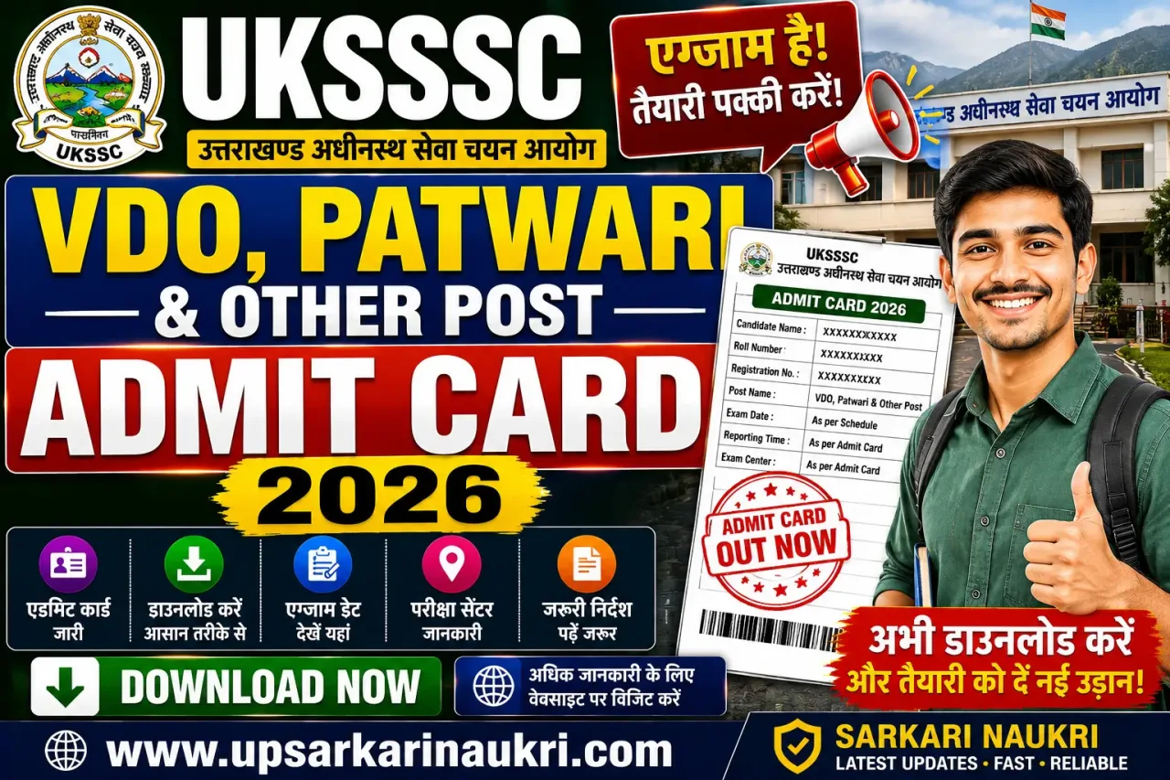 UKSSSC VDO, Patwari & Other Post Admit Card 2026
